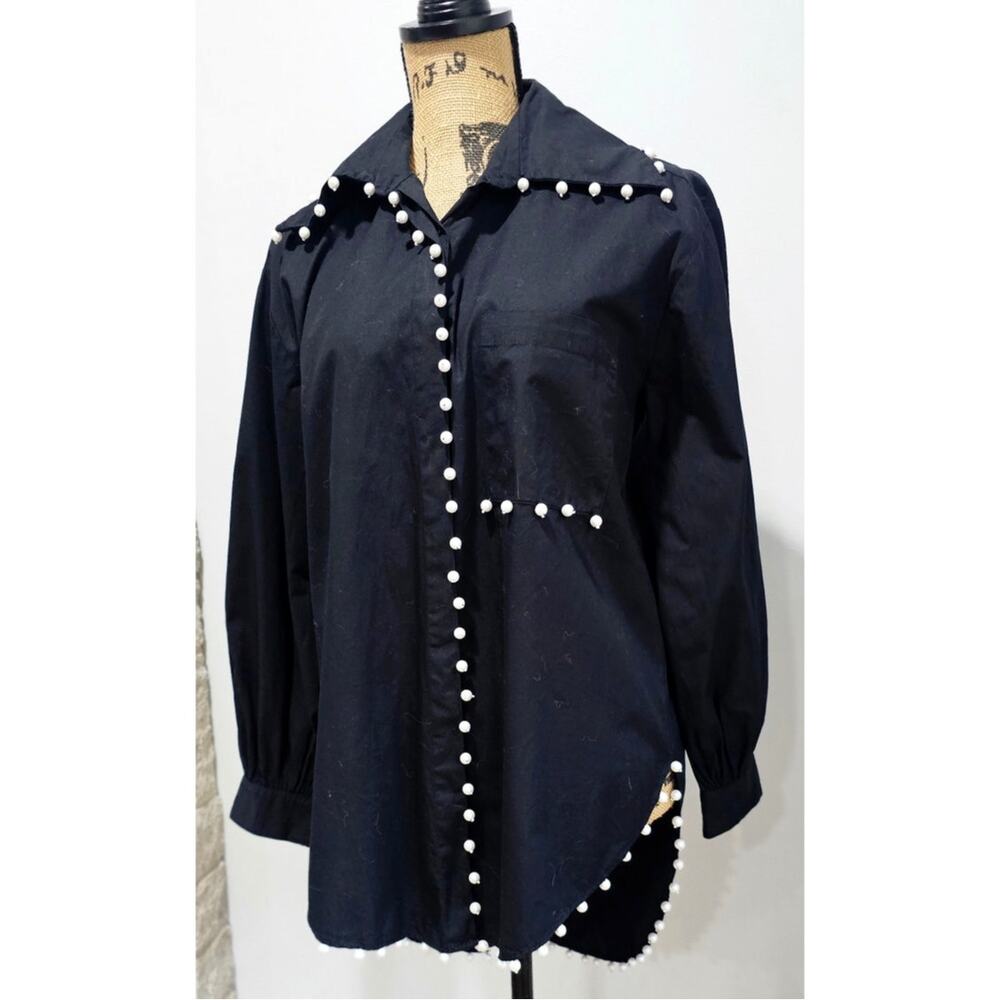 Me Me Me Black Studded Trim Button Down Tunic Shirt Anthropologie, Sz S - Picture 3 of 13